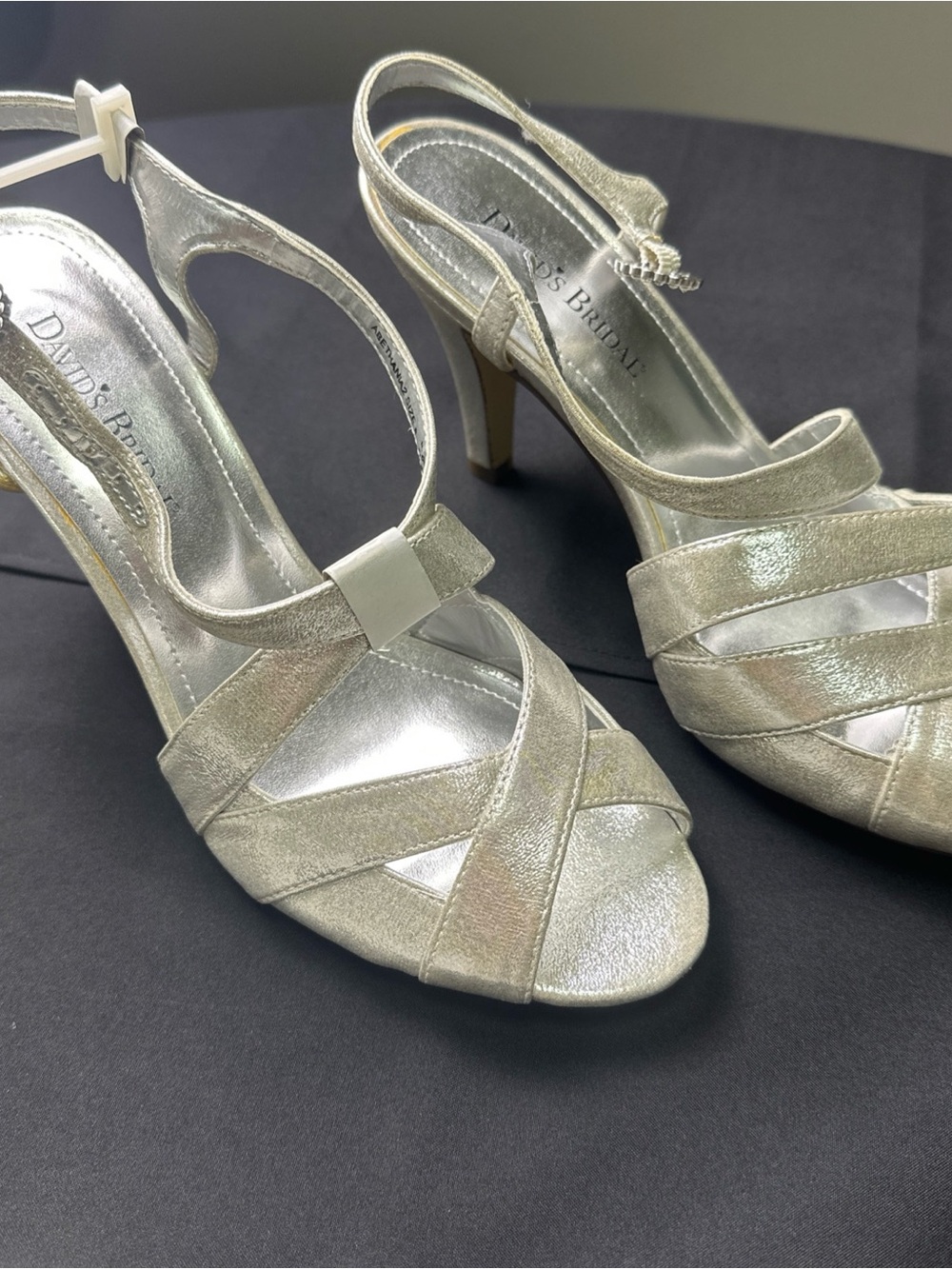 David's Bridal Silver Metallic Open-Toe Slingback Heels